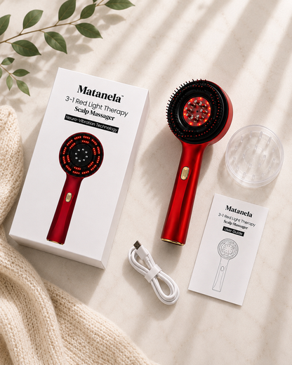 Woman using the Scalp Revival red light scalp massager on her scalp